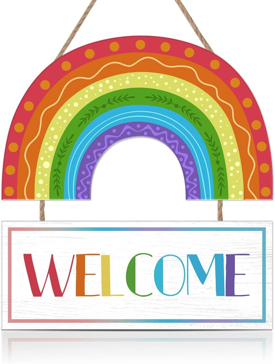 Rainbow Welcome Wooden Hanging Door Sign,Boho Rainbow Wall Decor,LGBT Pride Diversity Decorations,Back to School Sign,Colorful Wall Art For Bedroom Playroom Classroom Decor